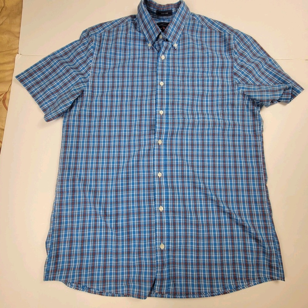 Saddlebred Big & Tall LT (Large Tall) plaid easy-care button-down shirt Blue...